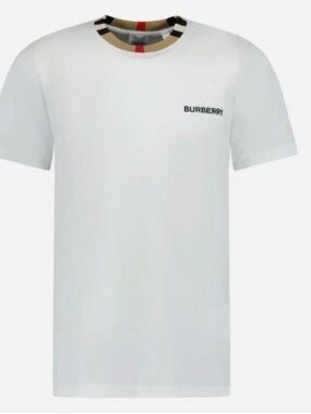 Burberry White Crewneck T-Shirt with Contrast Check Collar